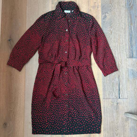 New York & Company Dresses & Skirts - New York & Co Black Shirt Dress Red Hearts, 3/4 Sleeve, & Belt Valentine’s ~ Sm
